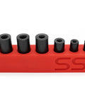 Tap Socket Wrench 8 Piece Adapter Set For Quick Threading And Ultra Secure Taps on red storage holder