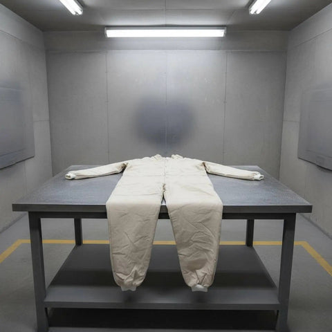 Canvas Sandblasting Suit With Hood Full Body Dustproof Workwear For Grinding And Sanding In Factory Workshops Hardcore Protection And Comfortable Fit Durable Grit Proof Coverall For Maintenance Jobs, beige canvas hooded coverall on table