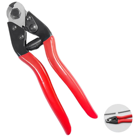 Beefy 8 Inch Wire Rope Cutter With Heavy Duty Chrome Vanadium Steel Blade And Lever Action Handles For Brakes Clotheslines And Cable Work Industrial Grade Pro Grip For Long Lasting Sharp Cuts, red handles