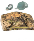 Clip On Night Vision Hat Light With AAA Power Dual LED Modes in camo design, clips on green caps. Hands free cap light for outdoor use.