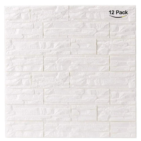 3D Brick Textured Wall Panels With Self Adhesive Foam Waterproof Finish For A Modern Living Room Bedroom Or Kitchen, Easy Peel And Stick Wall Covering Background Decoration 12 Sheets White, Non Toxic Kid Friendly Sound Dampening Upgrade.