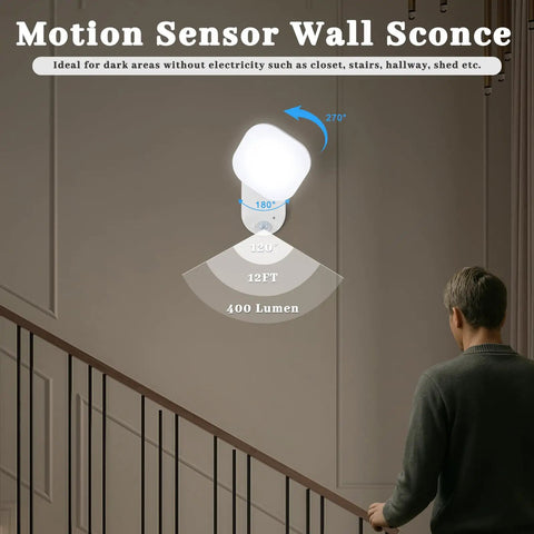 Straight Up Heavy Duty Wireless Motion Sensor Led Wall Lights With Rechargeable 6000 Mah Battery And Nifty Remote Control No Sweat Installation For Indoor Staircase Or Closet Lighting mounted on wall with sensor range indicators