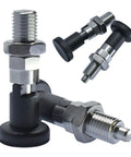 Lock Tight Self Locking Knob Plunger With Fine Thread Adjustment For Precision Positioning Rock Solid Steel Indexing Pin Bolt No Play Industrial Hardware M16 close-up view with steel and black handle