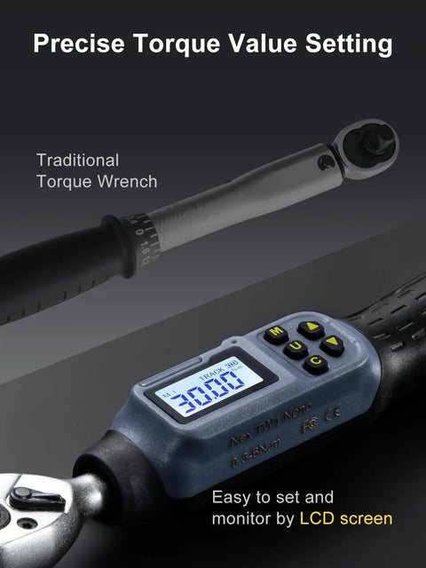Digital Torque Wrench One Quarter Inch Drive With Buzzer And LED Indicator, Pro-Grade Accuracy 1.1-22.1 Ft-Lbs And 1.5-30 Nm, Quick-Swap Socket Head, Electronic Wrench Kit With Bits And Sockets For Bikes, Motorcycles, And Gunsmithing, LCD display