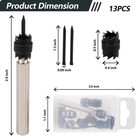 Spot Weld Cutter Set For Easy Spot Weld Removal With Beefy Double Sided Blades And Three Eighths Inch HSS Bits dimension illustration