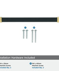 Overton Two Tone Cabinet Pull in Brushed Matte Black and Brushed Gold, 8-13/16 Inch Center to Center with screws shown