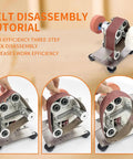 Belt disassembly tutorial showing the Badass Mini Belt Sander With Seven Tough Speed Settings for efficient maintenance.