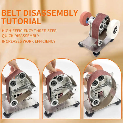Belt disassembly tutorial showing the Badass Mini Belt Sander With Seven Tough Speed Settings for efficient maintenance.
