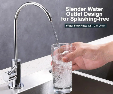 Lead-Free Drinking Water Faucet for Home RO Systems, Premium Stainless Steel 304 Body With Polished Chrome Finish, hand filling glass