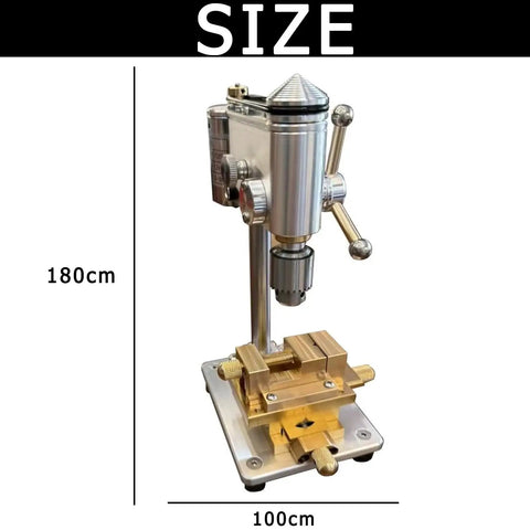 Precision Mini Watch Drill Press With Variable Speed For Jewelry Making And Repair, showing detailed dimensions of 180cm height and 100cm base.