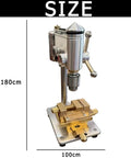 High Precision Mini Bench Drill Press For Watch Repair And Jewelry Making Adjustable Variable Speed with measurements on a compact base.