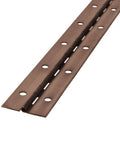 Built Different Statuary Bronze Plated Piano Hinge Measuring One Point Five Inches Wide By Thirty Six Inches Long With Dense Steel Core And Smooth Continuous Swing For Restoration Builds, close-up view.