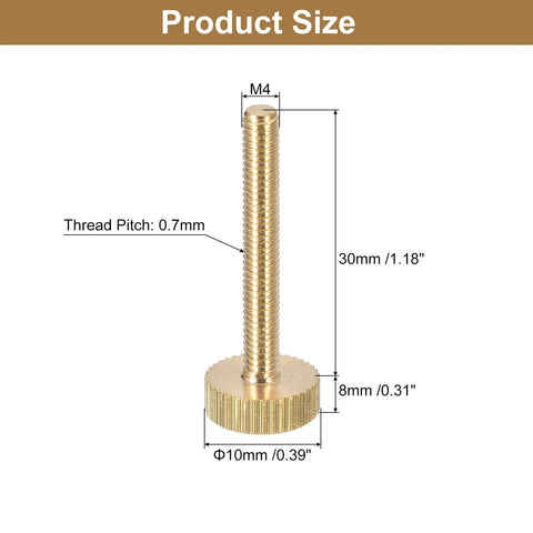Knurled Thumb Screws M4x30mm Brass Fully Threaded Flat Head 4 Pack Grip Knobs Fasteners For Electronics Enclosures And DIY Projects