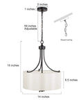 Totally Chic Modern Farmhouse Drum Chandelier With Linen Fabric Shades for Dining Room, adjustable chain, 16 inch diameter