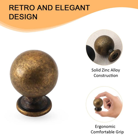 8 Piece Antique Brass Cabinet Knobs Set, Sleek Round Drawer Pulls For Dressers, solid zinc alloy construction