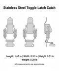 Heavy Duty 304 Stainless Steel Toggle Latch With Double Spring Draw Catch dimension illustration for toolboxes and cabinets