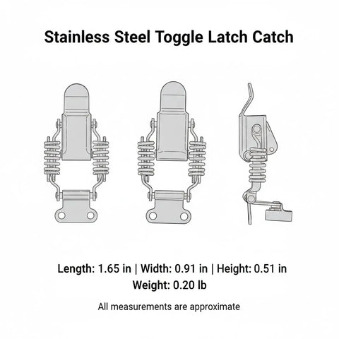 Heavy Duty 304 Stainless Steel Toggle Latch With Double Spring Draw Catch dimension illustration for toolboxes and cabinets