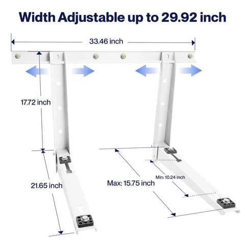 Heavy Duty Outdoor Wall Mount Bracket For Ductless Mini Split Systems 6000 To 36000 BTU Supports Up To 485 Lbs Easy To Install Universal Bracket For Heat Pumps And Compressors with adjustable width and dimensions shown