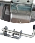 Keyless Spring Latch for Barn and Garage, stainless steel, 15cm x 10cm x 4cm, includes mounting screws.