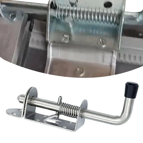 Keyless Spring Latch for Barn and Garage, stainless steel, 15cm x 10cm x 4cm, includes mounting screws.