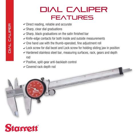 Pro Grade Stainless Steel Dial Caliper 0-6 Inch With Lock Screws, Red Face, precision measurement tool, features listed.