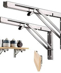 Stainless Steel Folding Shelf Brackets Set Of Four Wall Mounted Heavy Duty Collapsible Table Hinges with wooden shelf example