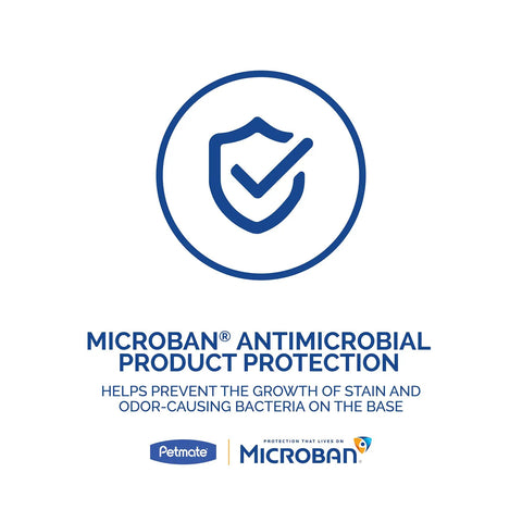 Microban antimicrobial product protection logo, ensuring cleanliness for Hassle Free Automatic Cat And Dog Gravity Food Feeder Dispenser.