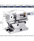 Heavy Duty Slat Angle Vice With Sine Tiltable Grip And Stainless Steel Jaws For Precision Workholding, showcasing dimensions and accuracy.