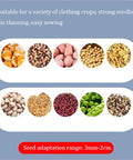 Effortless Walk Behind Garden Seeder And Fertilizer Spreader seed compatibility with corn, beans, peas, and nuts.
