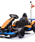 McLaren Licensed 24V Go Kart For Kids 6 And Up, Electric Ride On with sleek black and orange sport style, shown from side angle