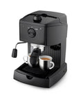 Semi Automatic Coffee Maker With Pump Espresso Machine For Home Use Black Includes Permanent Reusable Filter And Easy Clean Wake Up To Fresh Brew Every Morning Versatile Coffee Pot System For Your Daily Joe Fix, front view with two cups