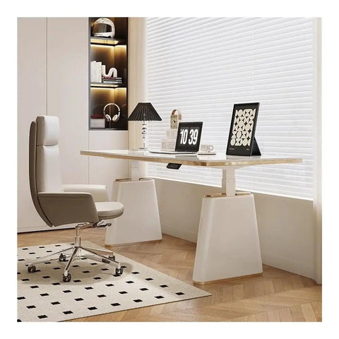 Smooth Rise Electric Sit Stand Desk With Four Memory Presets And A Sleek Slate Surface For A Top Tier Home Office Setup, in modern office with chair.