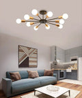 Dope Sputnik Ceiling Light Semi Flush Mount 10 Light E26 Base Modern Black And Gold Chandelier in modern living room