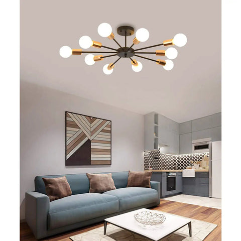 Dope Sputnik Ceiling Light Semi Flush Mount 10 Light E26 Base Modern Black And Gold Chandelier in modern living room