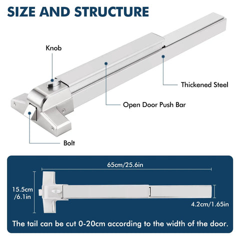 Heavy Duty Stainless Steel Panic Bar Exit Device With Exterior Lever And 5 Keys For 27 To 40 Inch Wood Or Metal Doors diagram