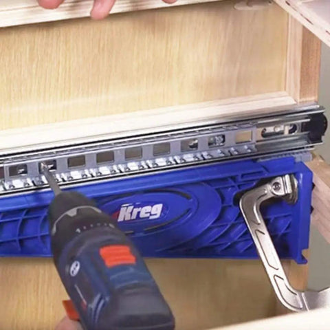 Drawer Slide Jig With 3-Inch Face Clamps For Cabinets, Drawers And Desks - Easy Cabinet Slide Installation Kit in use