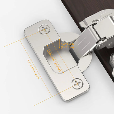 Close-up of Soft Close Concealed Cabinet Hinges 1/8 1/4 5/16 Overlay For Face Frame And Frameless Doors 3D Adjustable Clip Plate self closing in satin nickel finish.