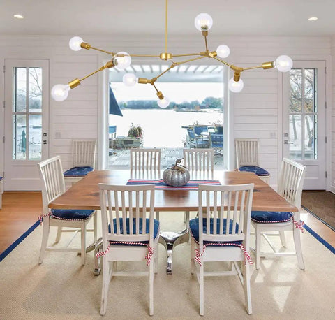 Gold 9 Light Sputnik Chandelier Modern Metal Ceiling Hanging Light Adjustable Pendant Fixture For Living Room