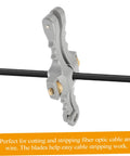 Smooth Operator Adjustable Wire Stripper And Fiber Optic Cable Cutting Tool with a black wire held in place.