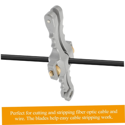 Smooth Operator Adjustable Wire Stripper And Fiber Optic Cable Cutting Tool with a black wire held in place.