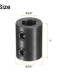 Rigid Shaft Coupling Three Eighths Inch Bore Three Quarters Inch Outer Diameter One Inch Long Steel Black Oxide With Two Set Screws