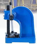 Heavy Duty 1 Ton Manual Arbor Press Straight Up Built Tough Rock Solid Cast Iron Punch Machine with adjustable lever and slotted anvil.