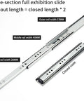 One Pair Heavy Duty Drawer Slides Ball Bearing Full Extension Cabinet Rails Three Fold Design, showing three-section slide lengths.