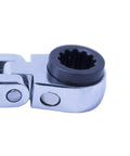 Close-up of joint on 8x10mm Double Box Universal Spline Reversible Ratcheting Wrench With 90 Tooth Design Long Reach Flexible Handle