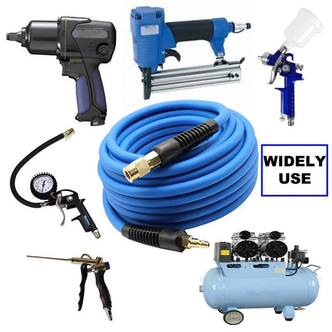 Hybrid Air Hose 3/8 Inch By 100 Feet 300 PSI Heavy Duty Lightweight Kink Resistant All Weather Flexibility With tools