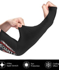 Keep Your Cool On The Job Or At The Gym With These Legit Ice Silk Cooling Arm Sleeves, shown being stretched with American Flag design.