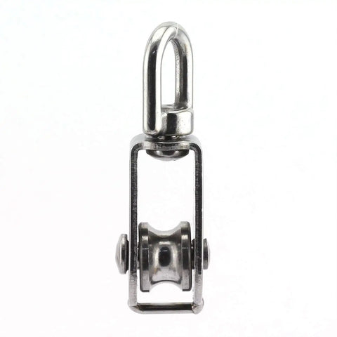 M20 Stainless Steel Single Pulley Block Heavy Duty Rigging Hardware With 20mm Wheel For Wire Rope Lifting 75kg Capacity Fixed Swivel Pulley For Rugged Industrial Use, front view