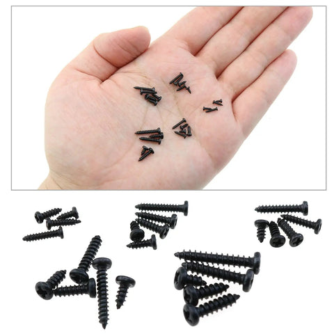 Close-up view of Massive 1430 Piece Black Carbon Steel Miniature Phillips Pan Head Screw Set M1.2 M1.4 M1.5 M1.7 M2 For Electronics Repair