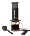 All In One French Press Pour Over And Espresso Style Manual Brewer For Quick 2 Minute Brews With Rich Flavor, Grab And Go Portable Coffee Maker For Travel And Camping, showing complete setup with coffee drip in mug