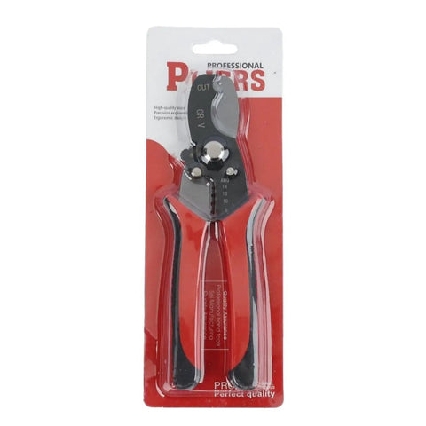 Eight Inch Electrical Wire Strippers And Cable Cutting Pliers Made From Heavy Manganese Steel For A Rock Solid Grip and clean snips in packaging.